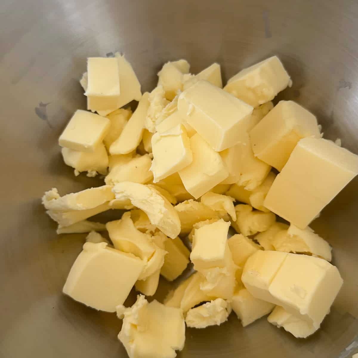Butter in stand mixer bowl