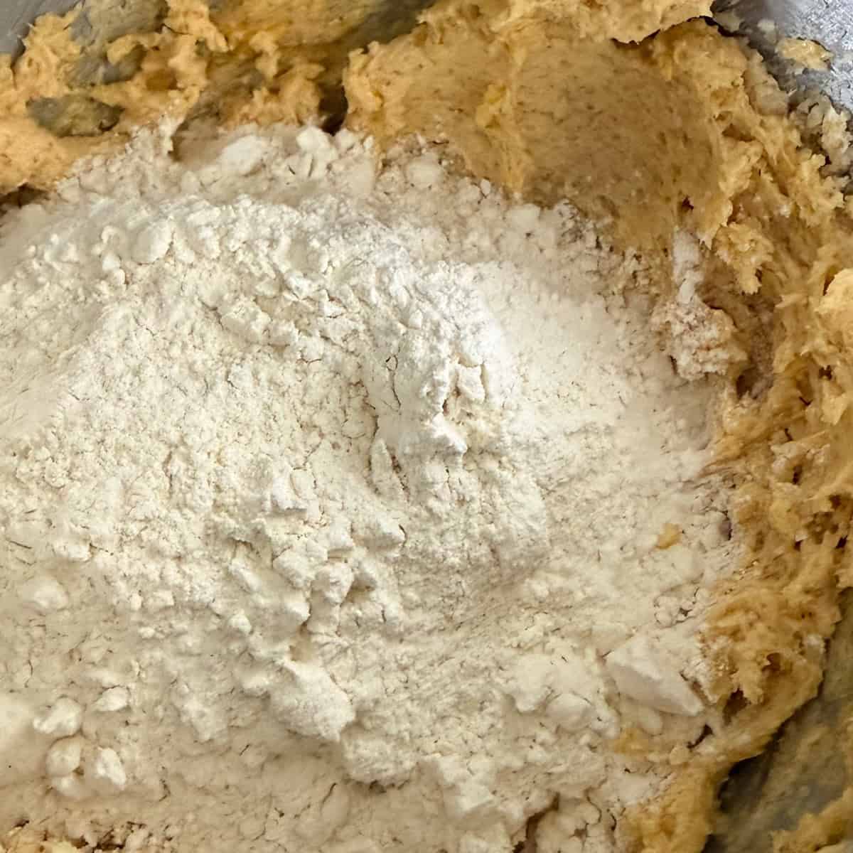 Dry ingredients added to bowl