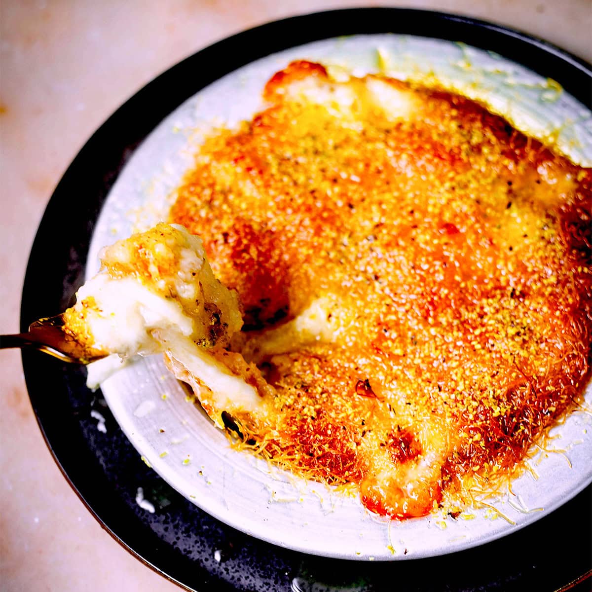 Knafeh in dish