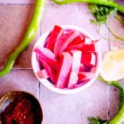 Pink Pickled Turnips in jar