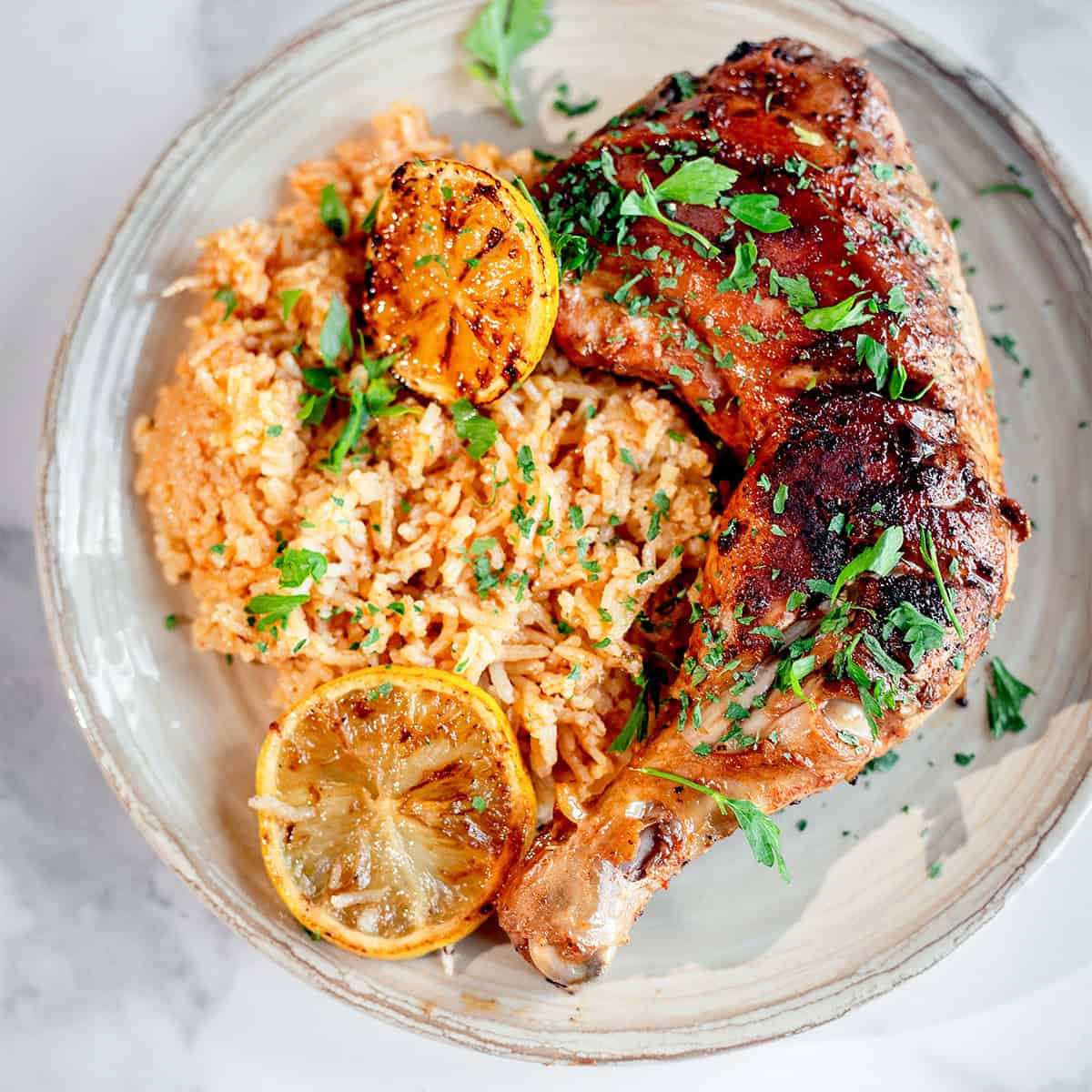 Shawarma chicken and rice in plate