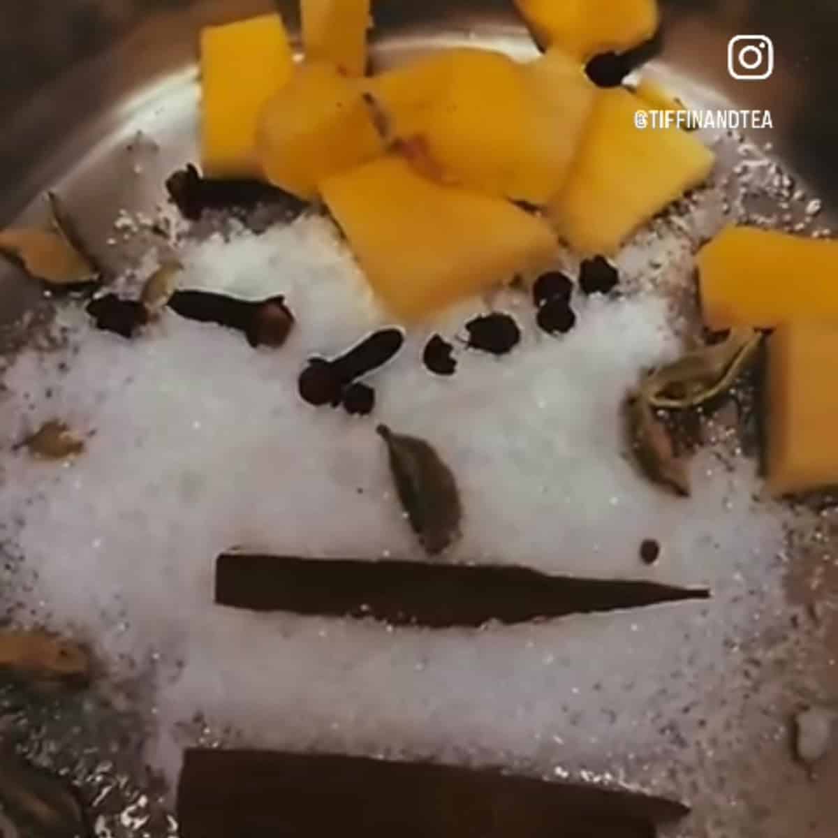 Ginger and Sugar added to chai pot