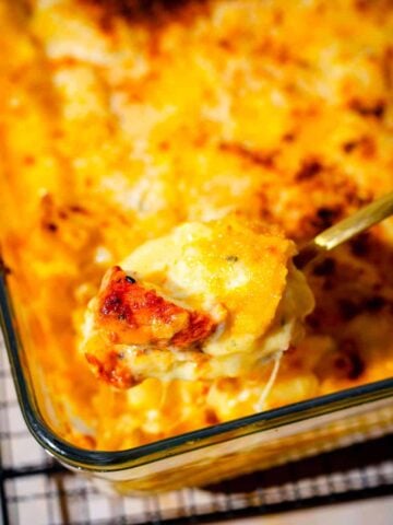 Butter Chicken mac and cheese in dish