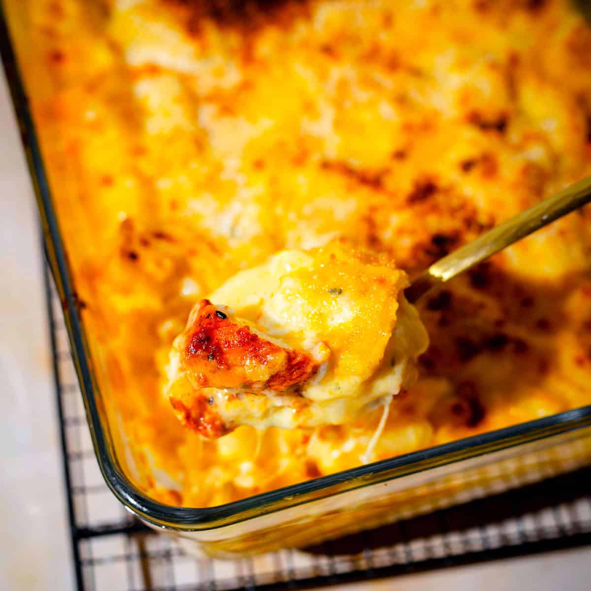 Butter Chicken mac and cheese in dish