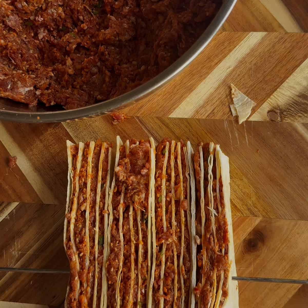 Tortillas on skewers