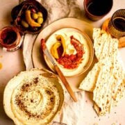 Hummus and sides on table