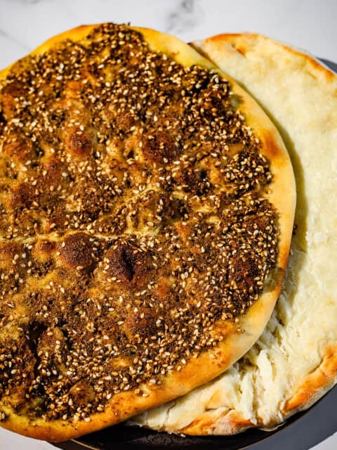 Cheese and Zataar manaish on plate