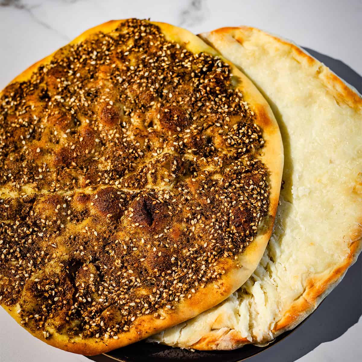 Cheese and Zataar manaish on plate